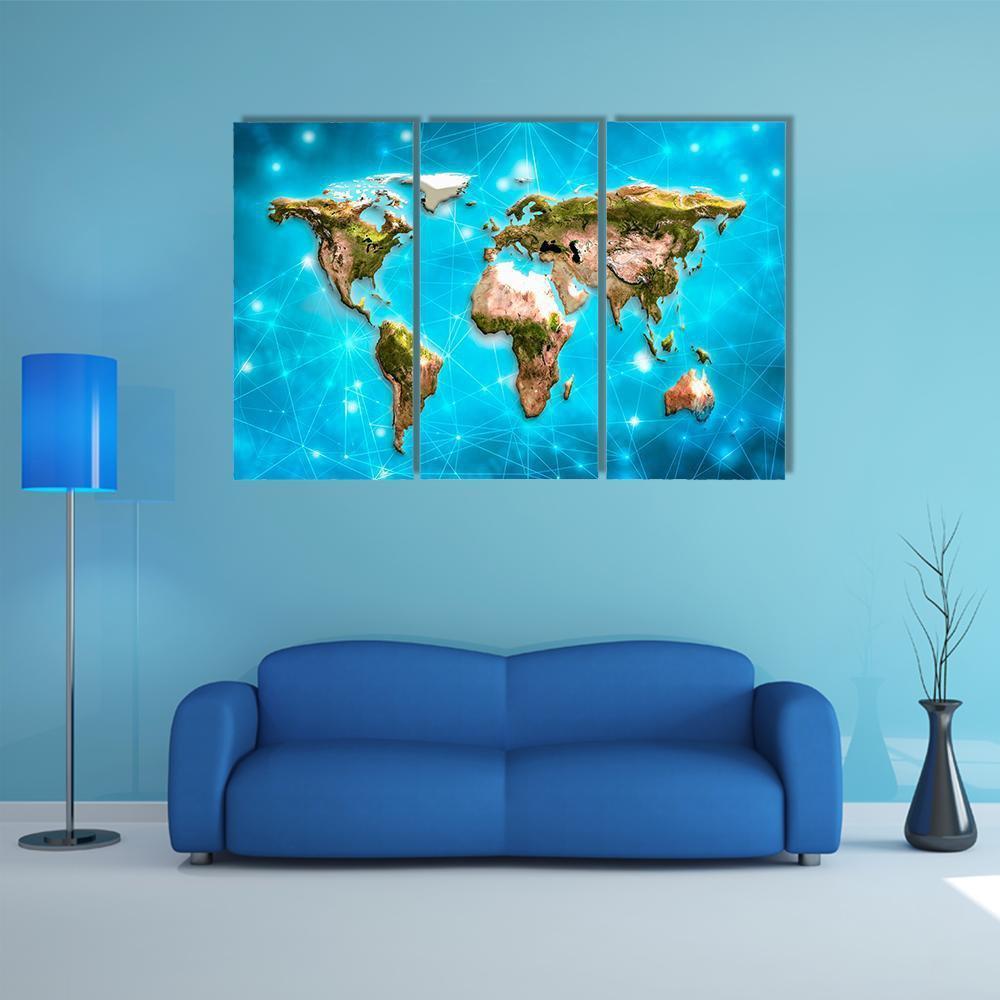 Physical World Map Illustration Canvas Wall Art-3 Horizontal-Gallery Wrap-37" x 24"-Tiaracle
