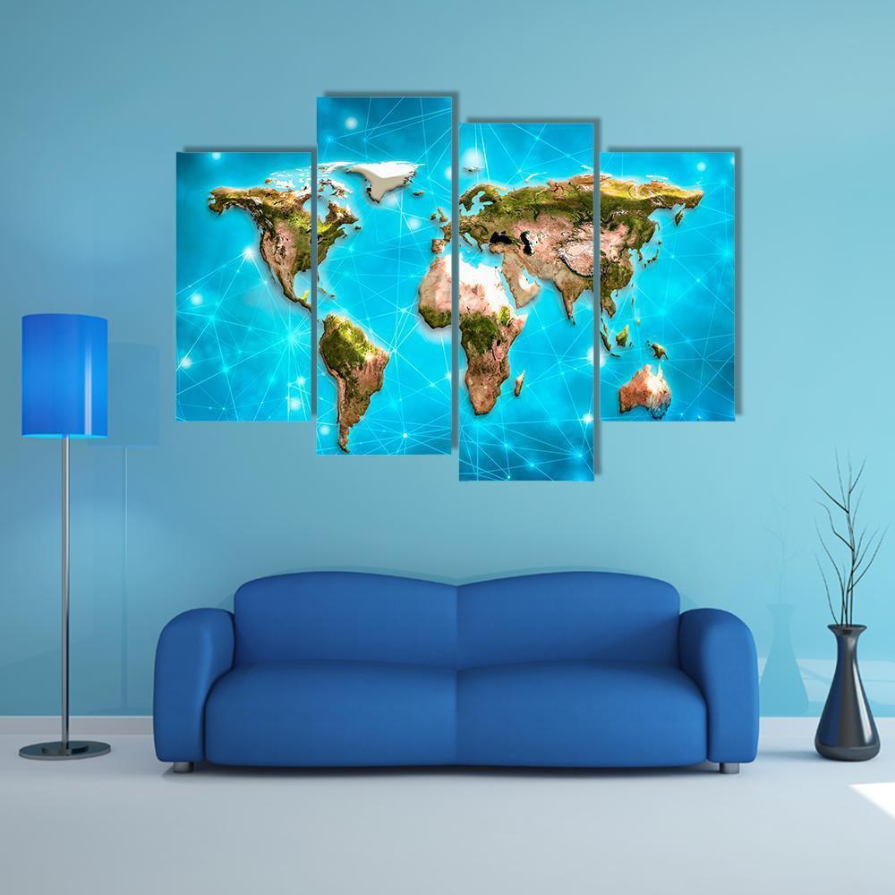 Physical World Map Illustration Canvas Wall Art-4 Pop-Gallery Wrap-50" x 32"-Tiaracle