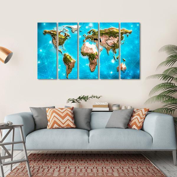 Physical World Map Illustration Canvas Wall Art-5 Horizontal-Gallery Wrap-22&quot; x 12&quot;-Tiaracle