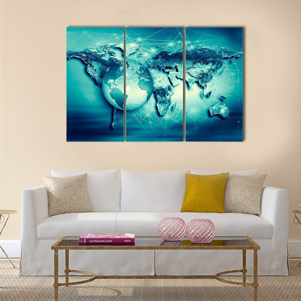 Physical World Map Canvas Wall Art-4 Pop-Gallery Wrap-50" x 32"-Tiaracle
