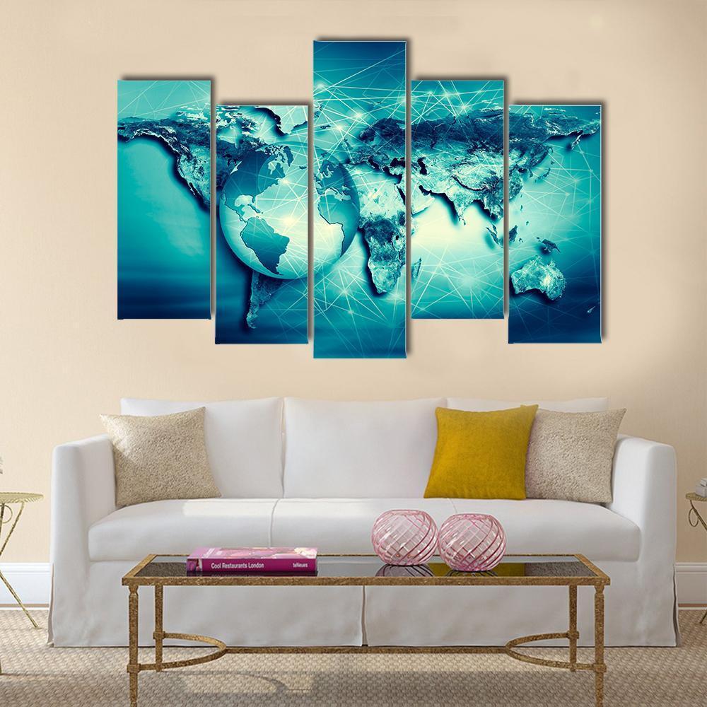 Physical World Map Canvas Wall Art-5 Pop-Gallery Wrap-47" x 32"-Tiaracle