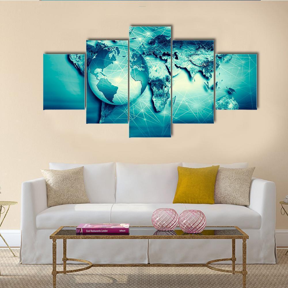 Physical World Map Canvas Wall Art-5 Star-Gallery Wrap-62" x 32"-Tiaracle