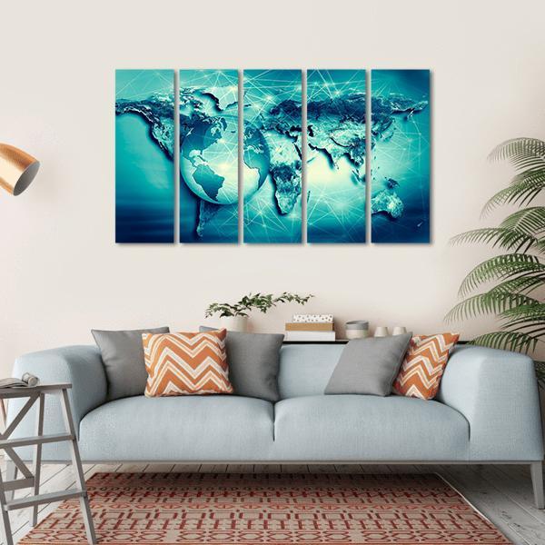 Physical World Map Canvas Wall Art-5 Horizontal-Gallery Wrap-22" x 12"-Tiaracle