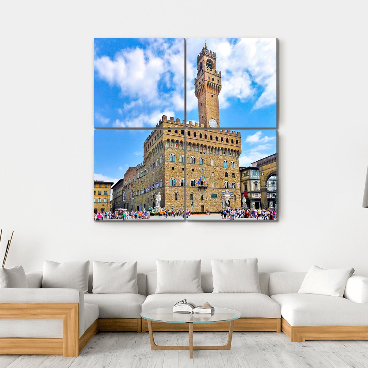 Piazza Della Signoria Canvas Wall Art-4 Square-Gallery Wrap-17" x 17"-Tiaracle
