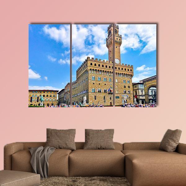 Piazza Della Signoria Canvas Wall Art-3 Horizontal-Gallery Wrap-37" x 24"-Tiaracle