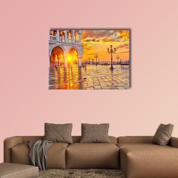 Piazza San Marco At Sunrise Time Canvas Wall Art-1 Piece-Gallery Wrap-48" x 32"-Tiaracle