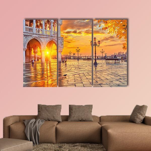 Piazza San Marco At Sunrise Time Canvas Wall Art-3 Horizontal-Gallery Wrap-37" x 24"-Tiaracle