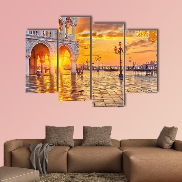 Piazza San Marco At Sunrise Time Canvas Wall Art-4 Pop-Gallery Wrap-50" x 32"-Tiaracle