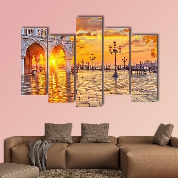 Piazza San Marco At Sunrise Time Canvas Wall Art-5 Pop-Gallery Wrap-47" x 32"-Tiaracle