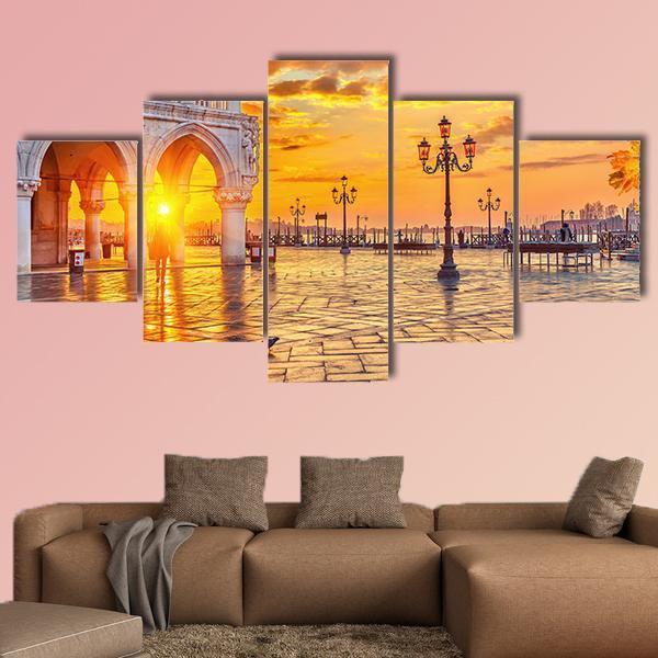 Piazza San Marco At Sunrise Time Canvas Wall Art-3 Horizontal-Gallery Wrap-37" x 24"-Tiaracle