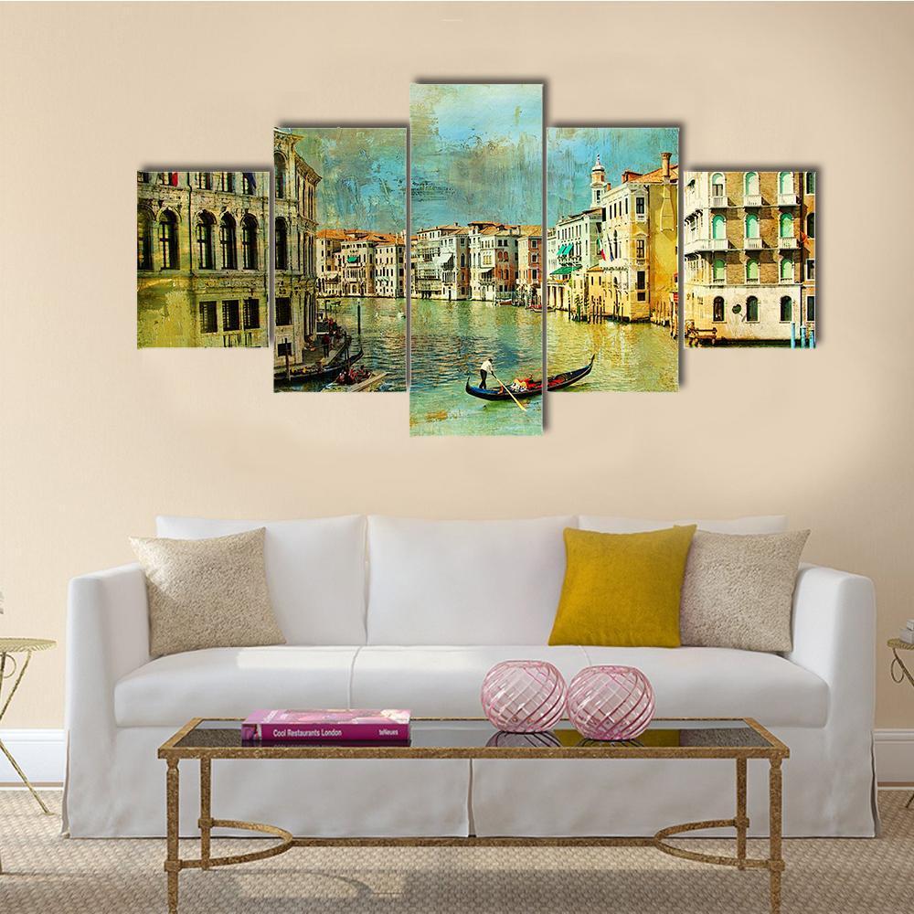 Pictorial Venice Canvas Wall Art-5 Star-Gallery Wrap-62&quot; x 32&quot;-Tiaracle