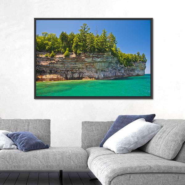 Pictured Rocks National Lakeshore Canvas Wall Art-1 Piece-Floating Frame-24" x 16"-Tiaracle