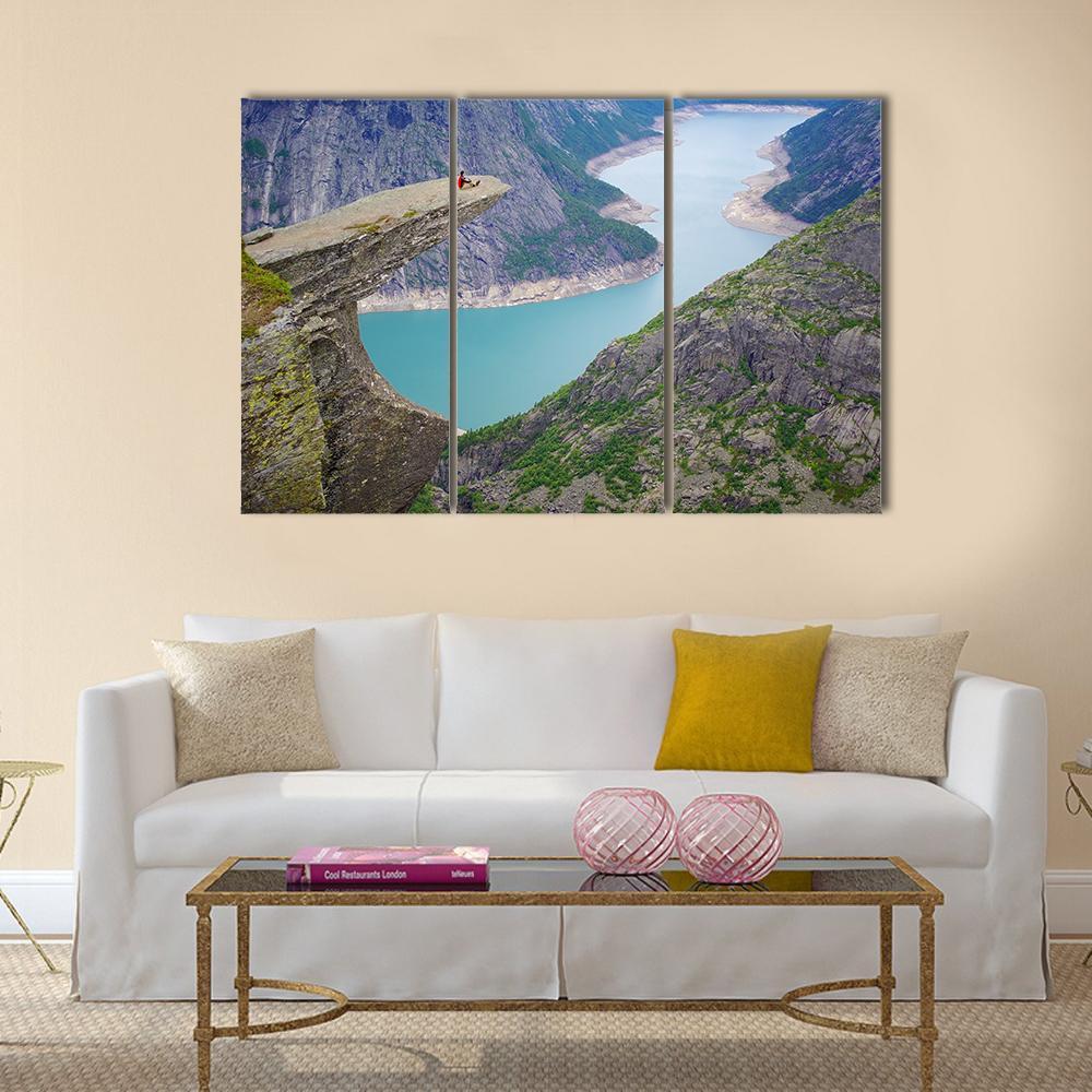 Picturesque Norway Landscape Trolltunga Canvas Wall Art-3 Horizontal-Gallery Wrap-37" x 24"-Tiaracle
