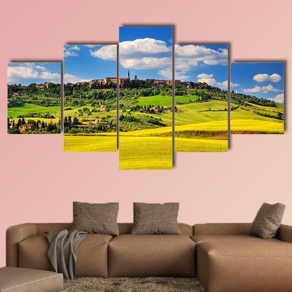 Pienza Italian Medieval Village In Summer Canvas Wall Art-5 Star-Gallery Wrap-62" x 32"-Tiaracle
