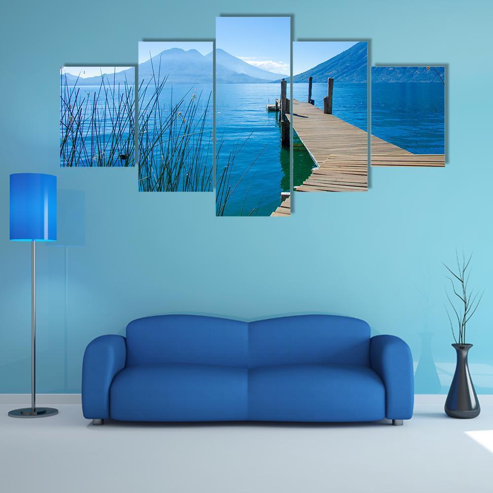 Pier At San Marcos La Laguna Canvas Wall Art-5 Star-Gallery Wrap-62" x 32"-Tiaracle