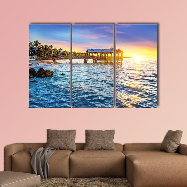 Pier At The Beach In Key West Florida USA Canvas Wall Art-3 Horizontal-Gallery Wrap-37" x 24"-Tiaracle