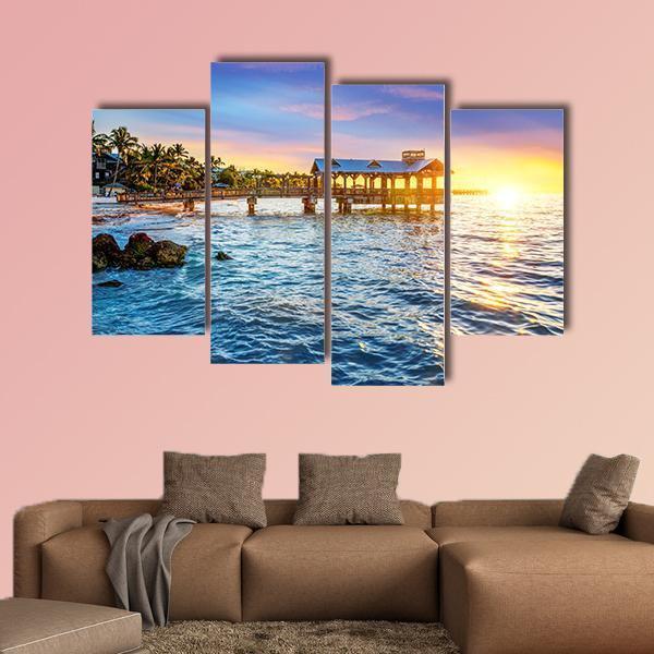 Pier At The Beach In Key West Florida USA Canvas Wall Art-4 Pop-Gallery Wrap-50" x 32"-Tiaracle
