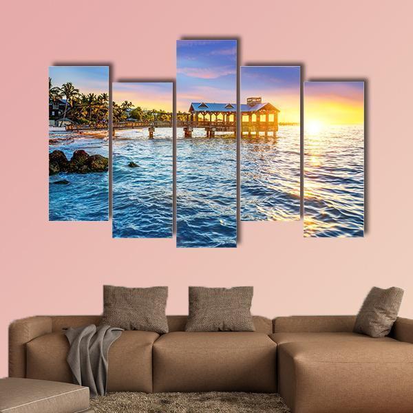 Pier At The Beach In Key West Florida USA Canvas Wall Art-5 Pop-Gallery Wrap-47" x 32"-Tiaracle