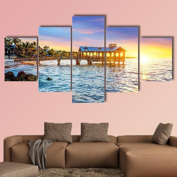 Pier At The Beach In Key West Florida USA Canvas Wall Art-3 Horizontal-Gallery Wrap-37" x 24"-Tiaracle