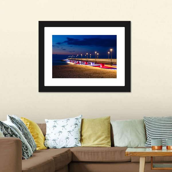 Pier In Kolobrzeg Canvas Wall Art-1 Piece-Framed Print-20" x 16"-Tiaracle