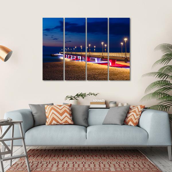 Pier In Kolobrzeg Canvas Wall Art-4 Horizontal-Gallery Wrap-34" x 24"-Tiaracle