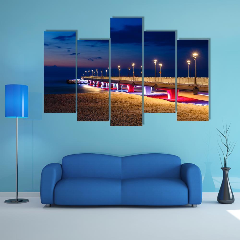 Pier In Kolobrzeg Canvas Wall Art-5 Pop-Gallery Wrap-47" x 32"-Tiaracle