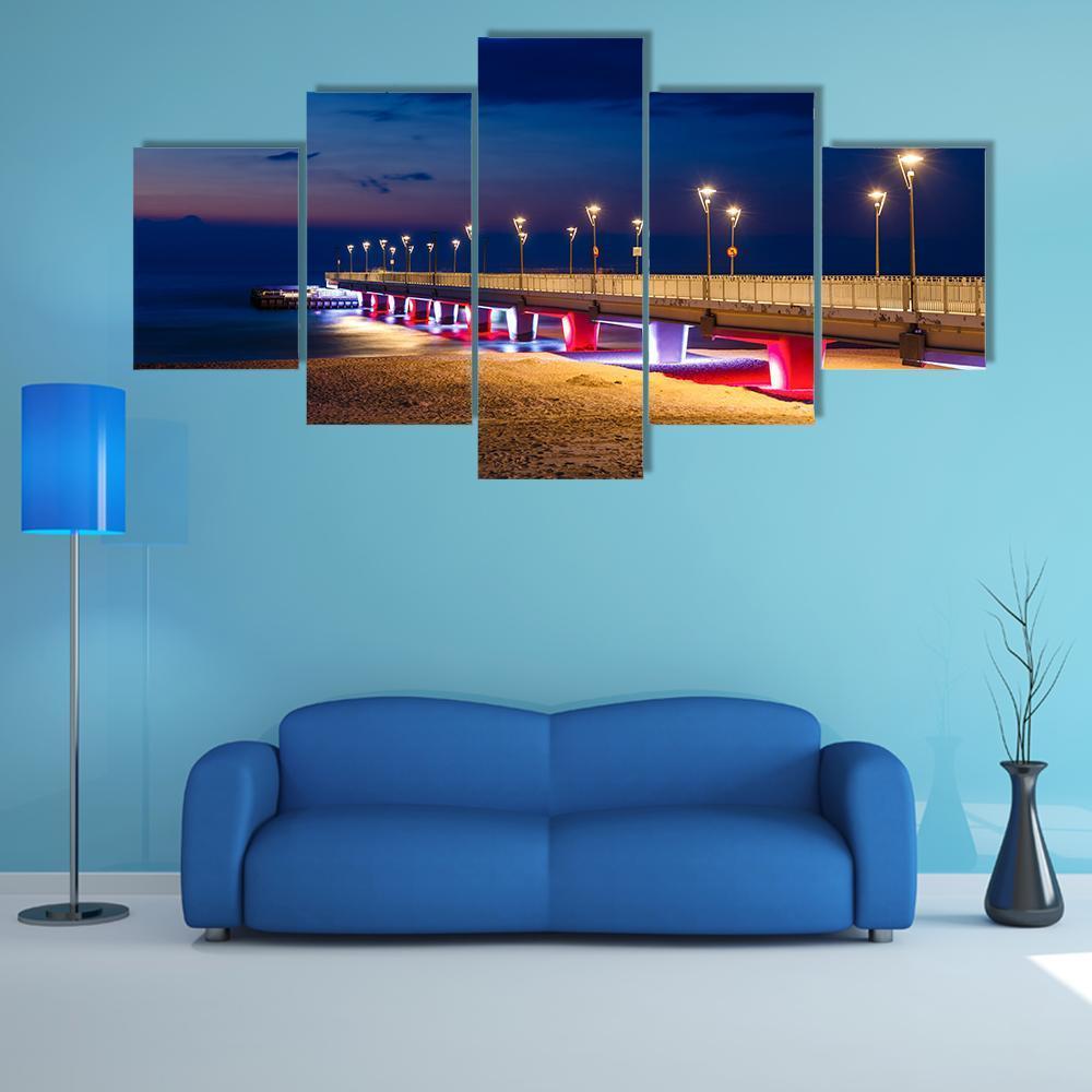 Pier In Kolobrzeg Canvas Wall Art-5 Star-Gallery Wrap-62" x 32"-Tiaracle