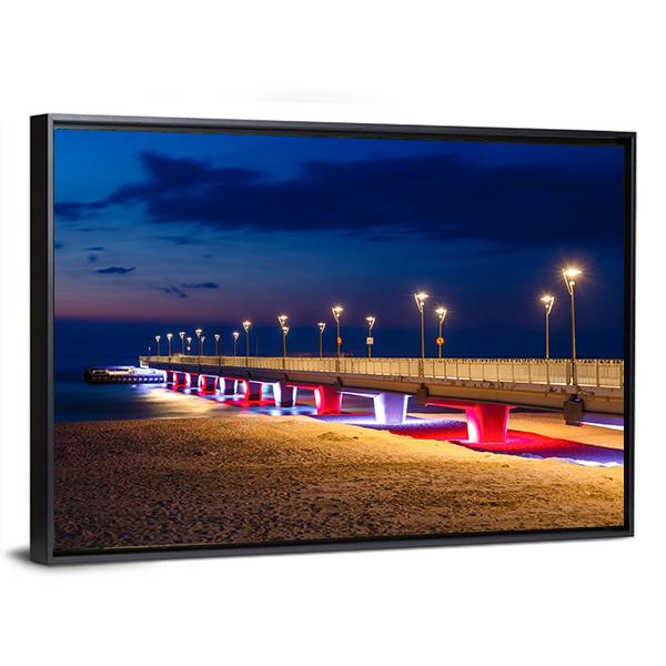 Pier In Kolobrzeg Canvas Wall Art-3 Horizontal-Gallery Wrap-25" x 16"-Tiaracle