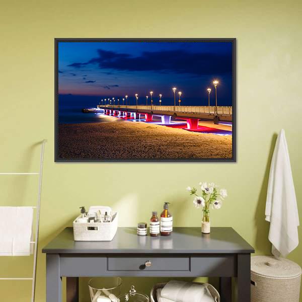 Pier In Kolobrzeg Canvas Wall Art-3 Horizontal-Gallery Wrap-25" x 16"-Tiaracle