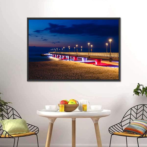 Pier In Kolobrzeg Canvas Wall Art-1 Piece-Floating Frame-24" x 16"-Tiaracle