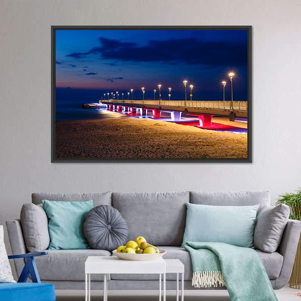 Pier In Kolobrzeg Canvas Wall Art-3 Horizontal-Gallery Wrap-25" x 16"-Tiaracle