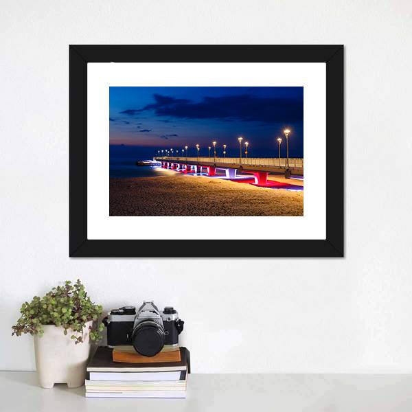 Pier In Kolobrzeg Canvas Wall Art-3 Horizontal-Gallery Wrap-25" x 16"-Tiaracle