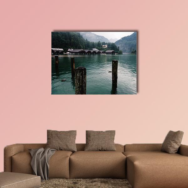 Pier In Konigssee Lake A Summer Day Canvas Wall Art-1 Piece-Gallery Wrap-48" x 32"-Tiaracle