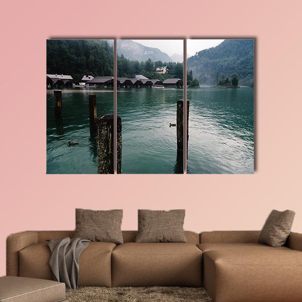 Pier In Konigssee Lake A Summer Day Canvas Wall Art-3 Horizontal-Gallery Wrap-25" x 16"-Tiaracle