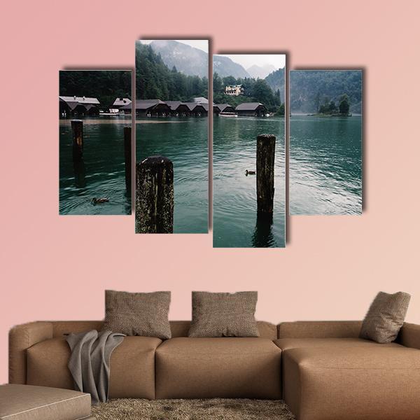Pier In Konigssee Lake A Summer Day Canvas Wall Art-4 Pop-Gallery Wrap-50" x 32"-Tiaracle