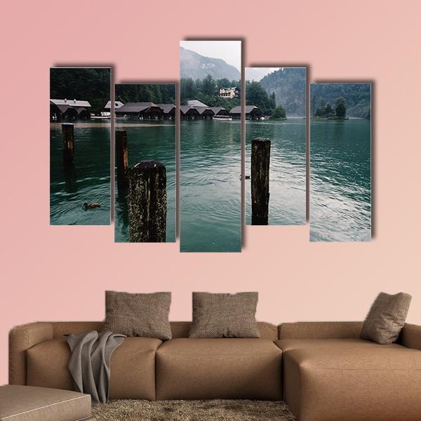 Pier In Konigssee Lake A Summer Day Canvas Wall Art-5 Pop-Gallery Wrap-47" x 32"-Tiaracle
