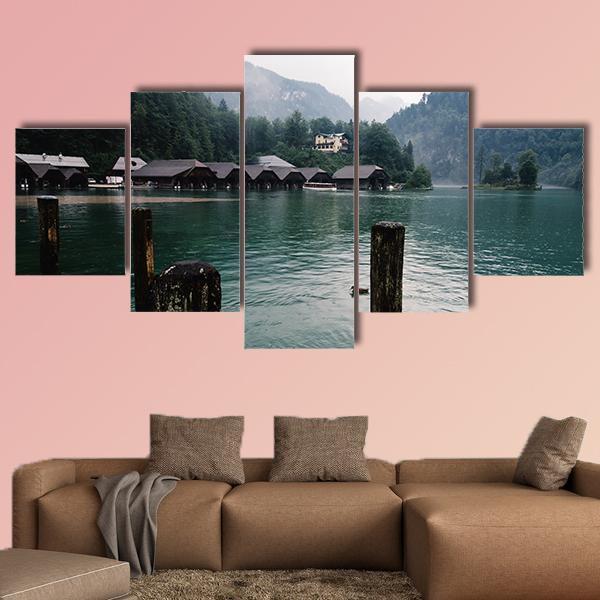 Pier In Konigssee Lake A Summer Day Canvas Wall Art-5 Star-Gallery Wrap-62" x 32"-Tiaracle