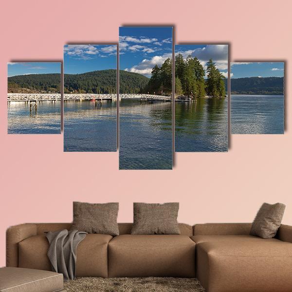 Pier In The Deep Cove In Canada Canvas Wall Art-5 Star-Gallery Wrap-62" x 32"-Tiaracle