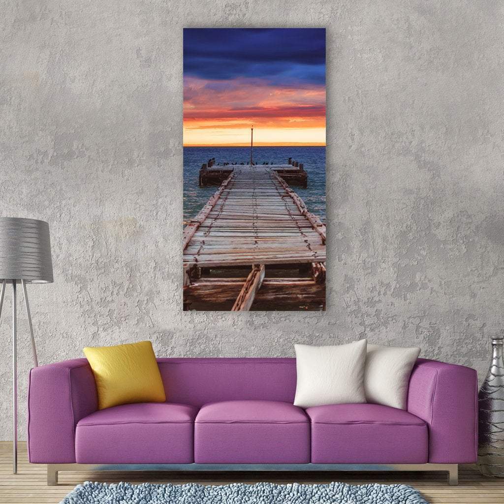 Pier Jetty In Ocean Water Vertical Canvas Wall Art-1 Vertical-Gallery Wrap-12" x 24"-Tiaracle