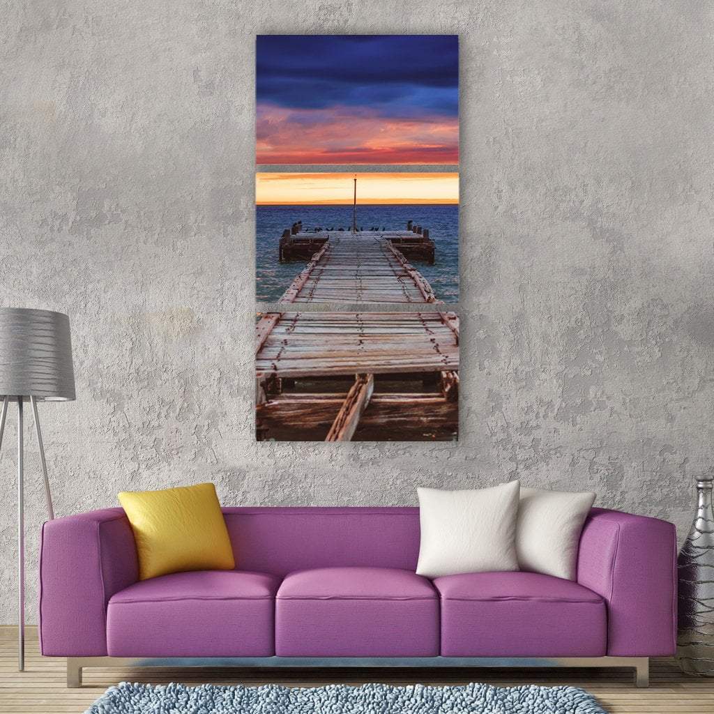 Pier Jetty In Ocean Water Vertical Canvas Wall Art-3 Vertical-Gallery Wrap-12" x 25"-Tiaracle