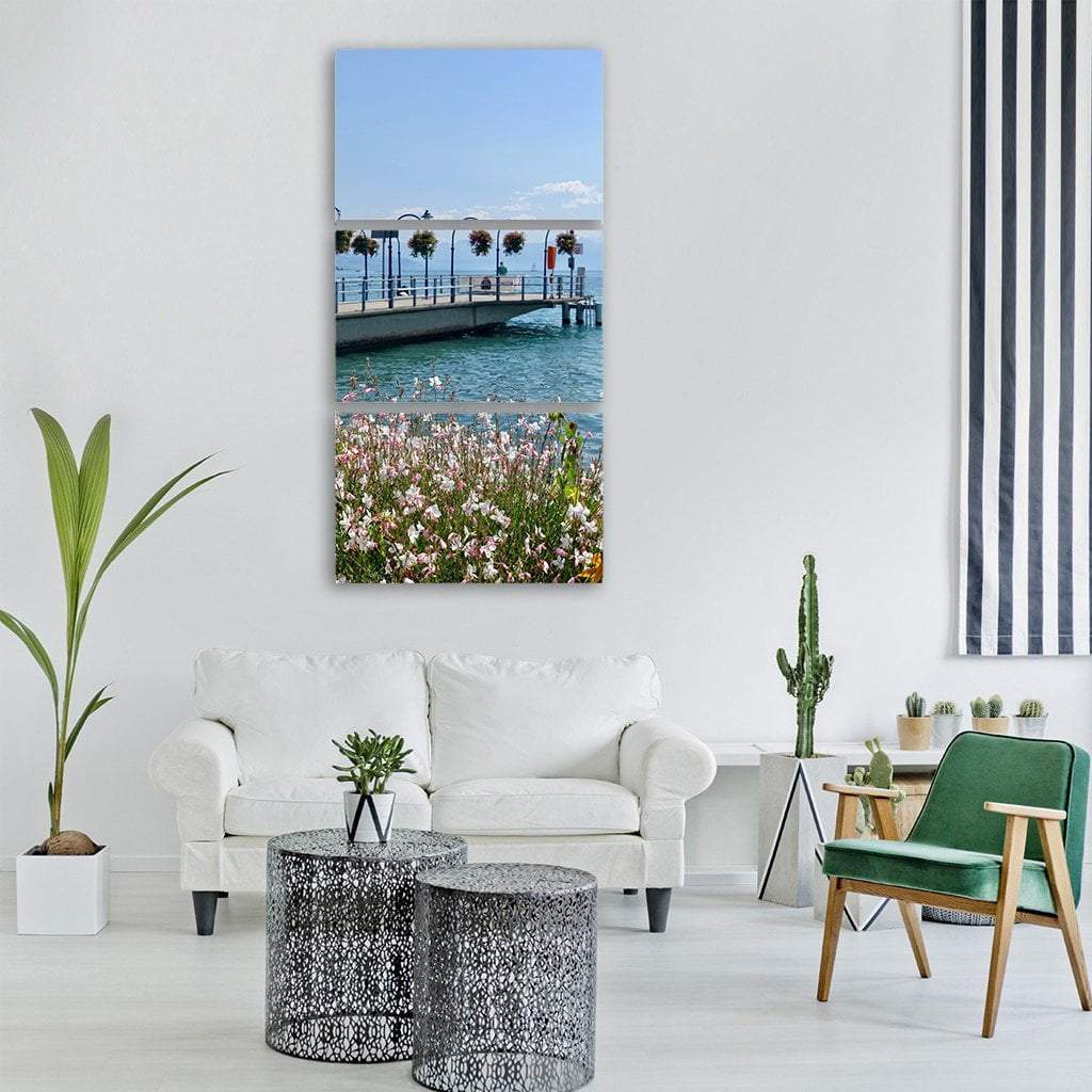 Pier Jetty With Flowers Vertical Canvas Wall Art-3 Vertical-Gallery Wrap-12" x 25"-Tiaracle