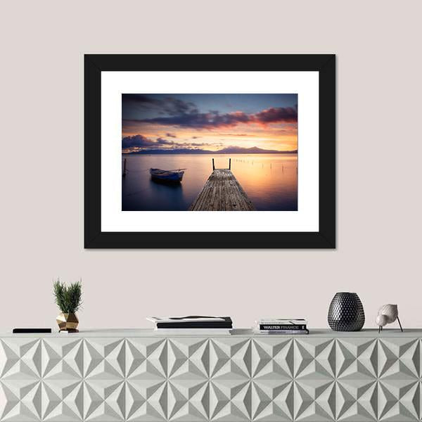 Pier With Fishing Vessels At Sunset Panoramic Canvas Wall Art-1 Piece-36" x 12"-Tiaracle