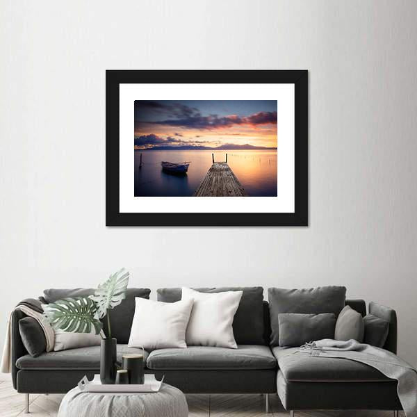 Pier With Fishing Vessels At Sunset Panoramic Canvas Wall Art-1 Piece-36" x 12"-Tiaracle