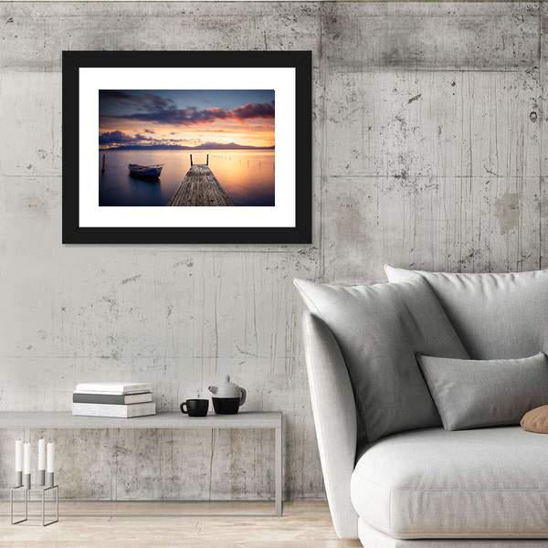 Pier With Fishing Vessels At Sunset Panoramic Canvas Wall Art-1 Piece-36" x 12"-Tiaracle