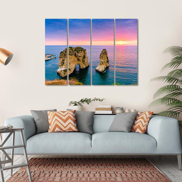 Pigeons Rock At Sunset Canvas Wall Art-4 Horizontal-Gallery Wrap-34" x 24"-Tiaracle