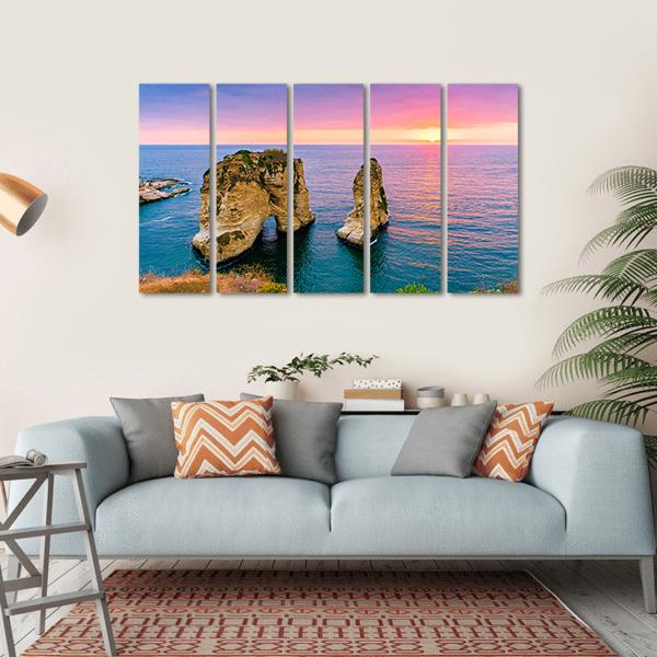 Pigeons Rock At Sunset Canvas Wall Art-5 Horizontal-Gallery Wrap-22" x 12"-Tiaracle