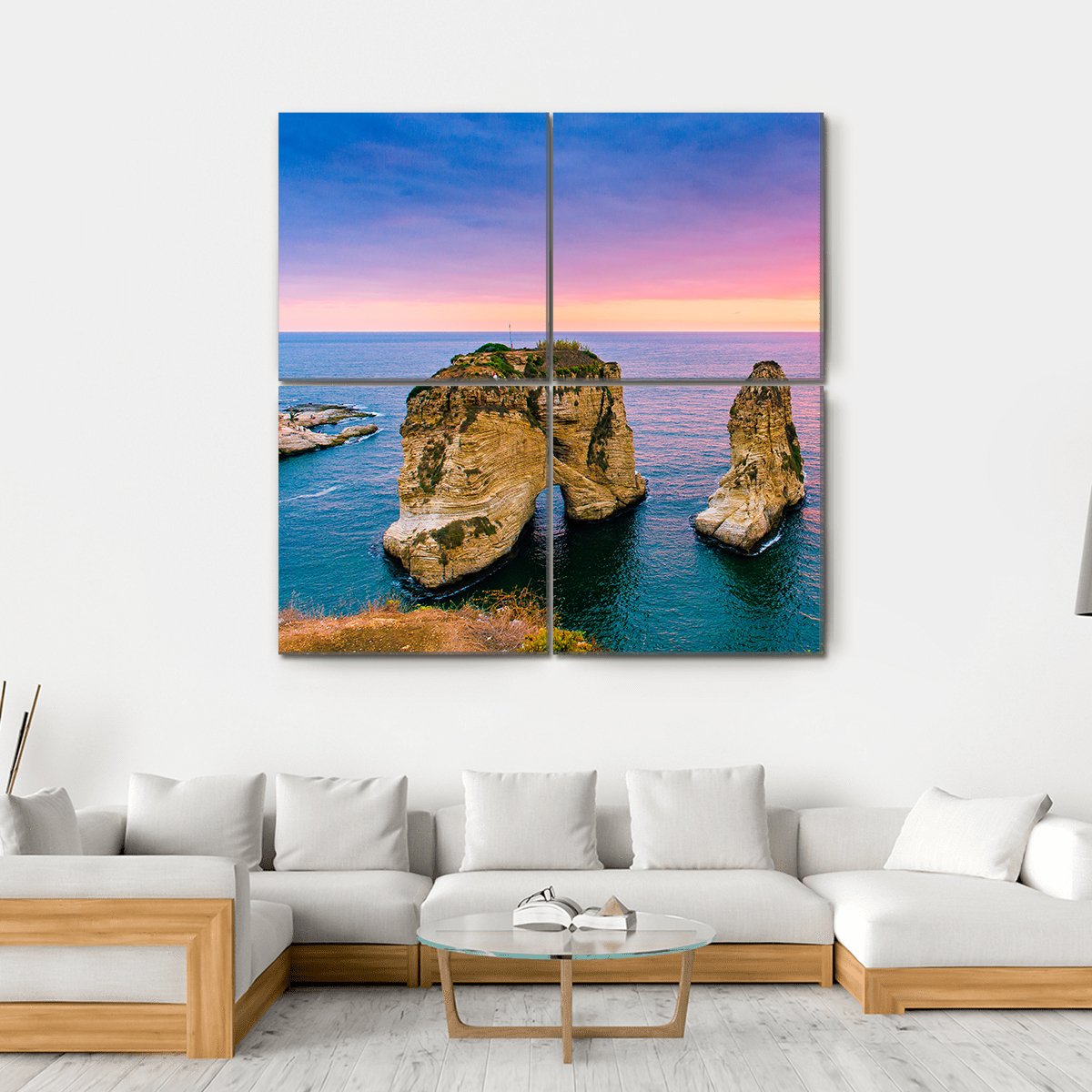Pigeons Rock At Sunset Canvas Wall Art-5 Horizontal-Gallery Wrap-22" x 12"-Tiaracle