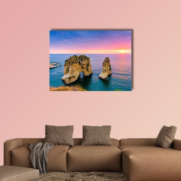 Pigeons Rock At Sunset Canvas Wall Art-5 Star-Gallery Wrap-62" x 32"-Tiaracle