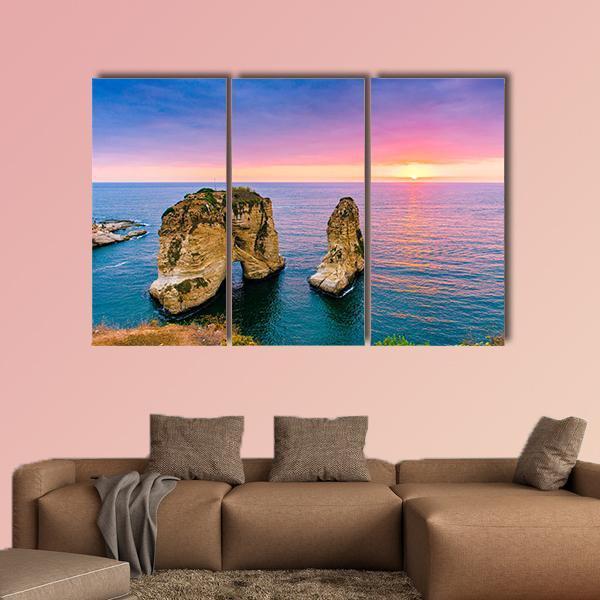 Pigeons Rock At Sunset Canvas Wall Art-3 Horizontal-Gallery Wrap-37" x 24"-Tiaracle