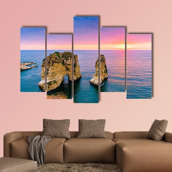 Pigeons Rock At Sunset Canvas Wall Art-5 Pop-Gallery Wrap-47" x 32"-Tiaracle